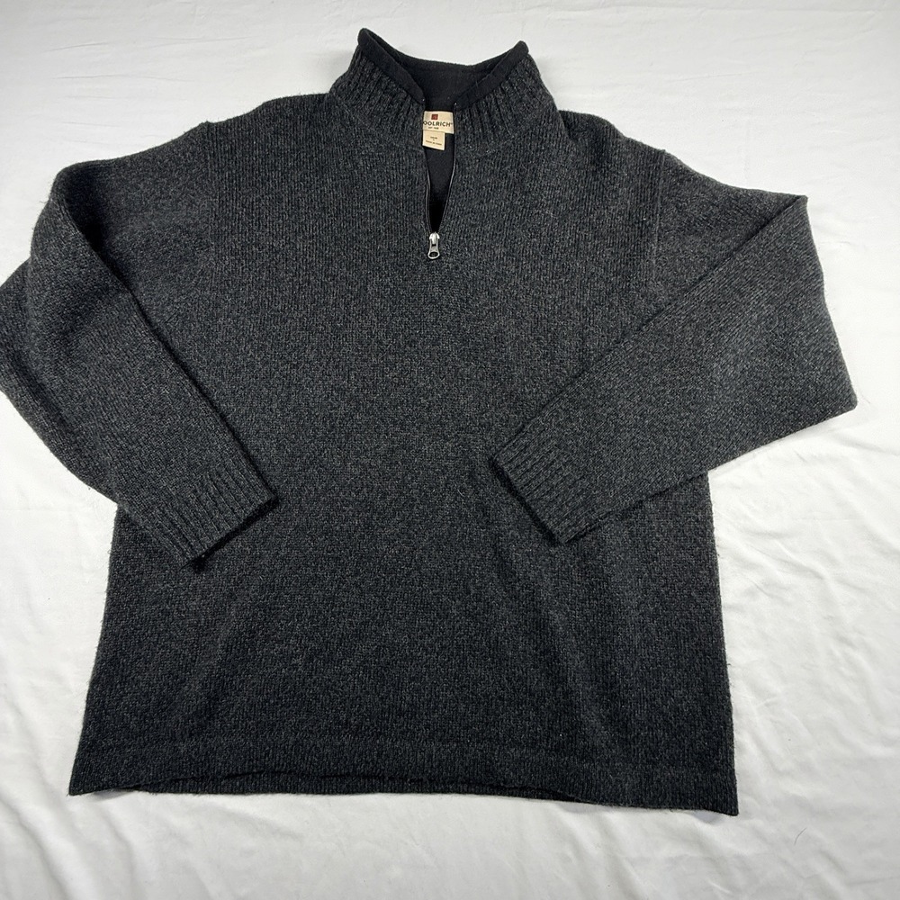 Woolrich Sweater Mens L Onyx Heather 100% Wool 1/4 Zip Pullover Sweater